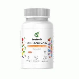 Leeforia Iron & Folic Acid Supplement with Vitamin B12 | For Men & Women – 30 Vegetarian Capsules