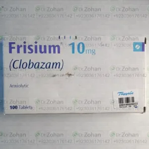 Frisium 10 mg (Clobazam) — an anxiolytic benzodiazepine used for anxiety and epilepsy management.