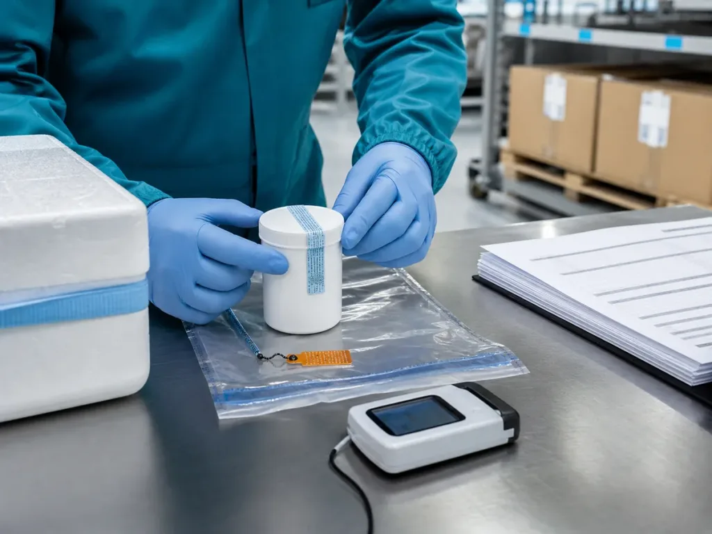 QA inspection of sealed Semaglutide API sample packaging before supplier approval