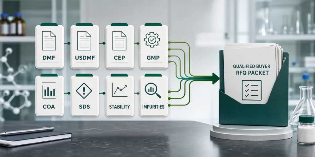 Wholesale Tadalafil API Documentation Guide: DMF, USDMF, CEP and GMP Tadalafil API documentation map showing DMF USDMF CEP GMP COA SDS stability and impurity records
