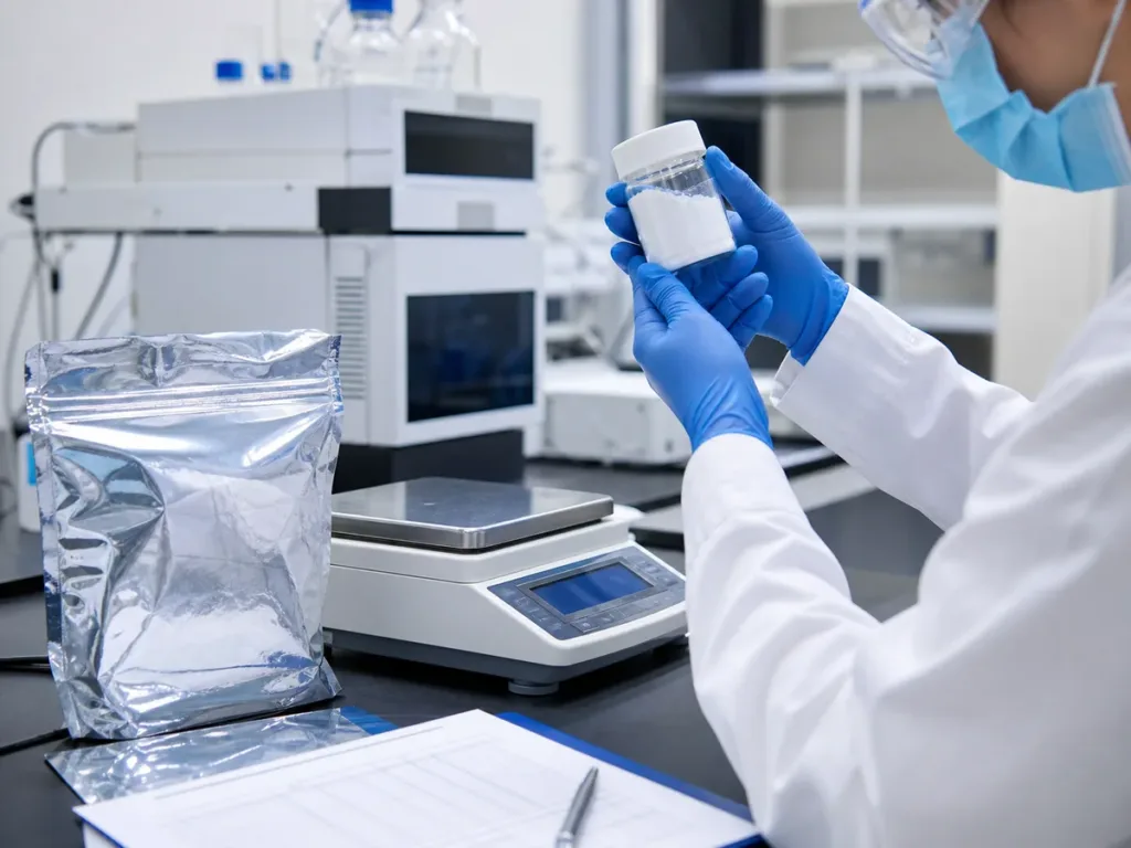 Wholesale How to Verify a Tadalafil API Supplier or Exporter Before Placing a Bulk Order QA inspection of sealed Tadalafil API sample packaging before supplier approval