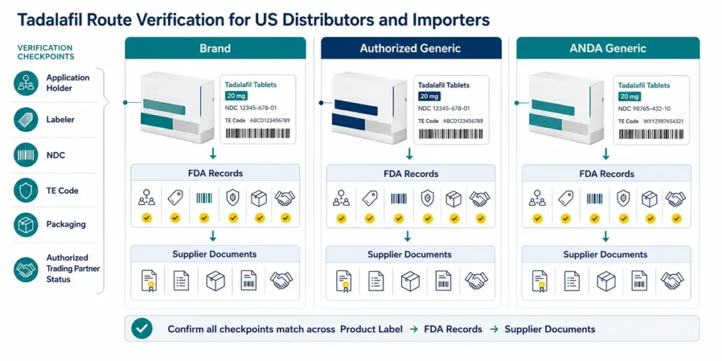 Wholesale Tadalafil Brand Name vs Generic - What US Distributors and Importers Should Know Brand authorized generic and ANDA generic tadalafil route verification workflow for US distributors and importers